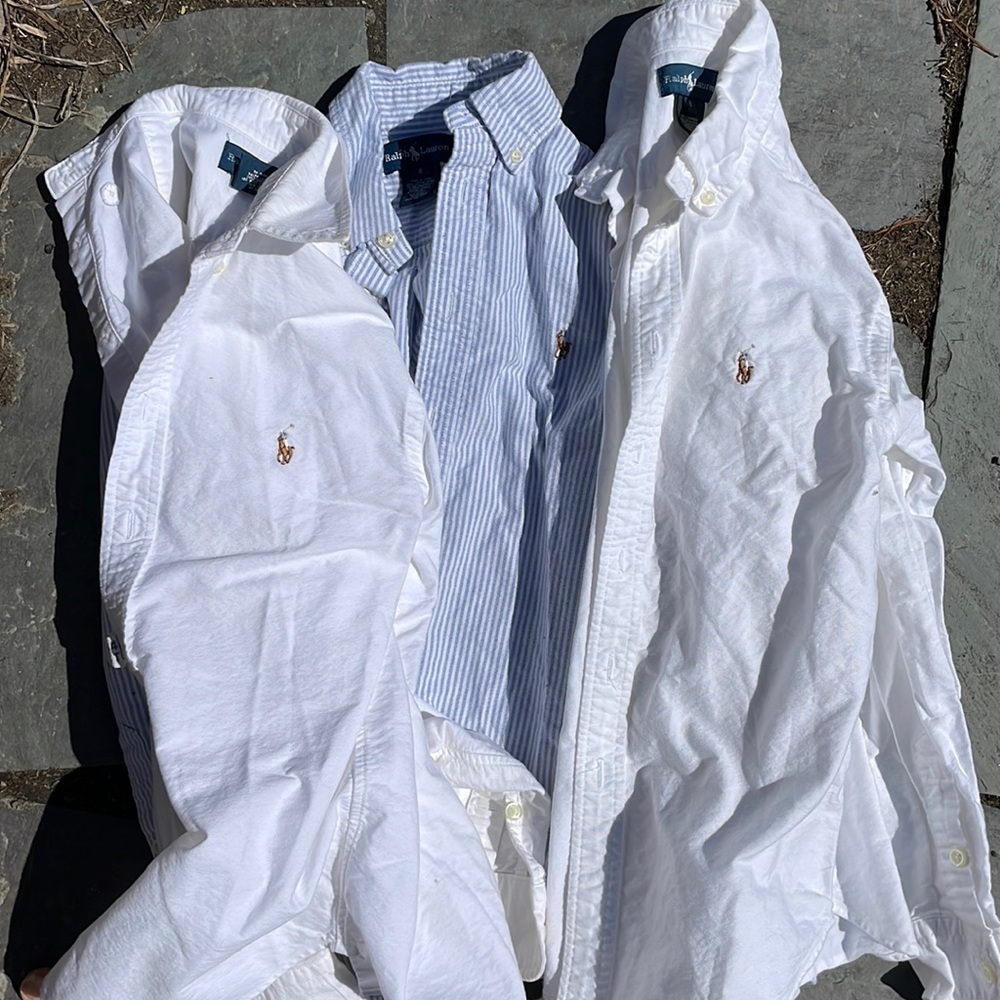 Three set of Ralph Lauren button ups size 8. Worn, washed, good shape